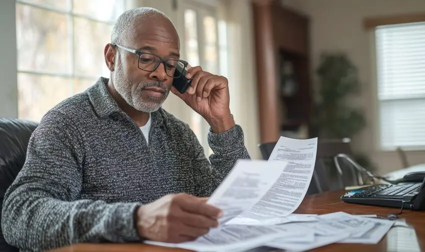 An insurance company agent explaining the claims process to a client over the phone
