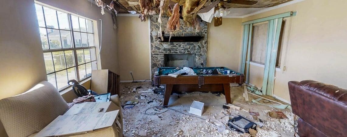 Damaged house and possessions