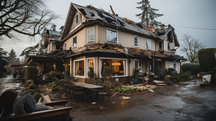 Residential home's roof getting destroyed from violent storm
