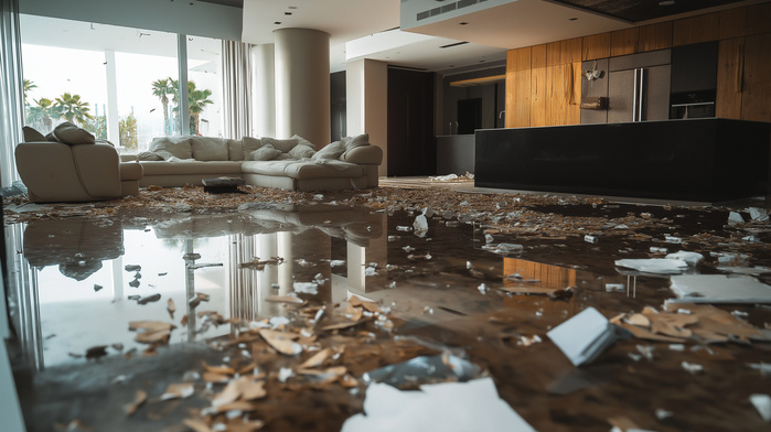 House indoors damaged in water require Flood insurance claims for maintenance and repair