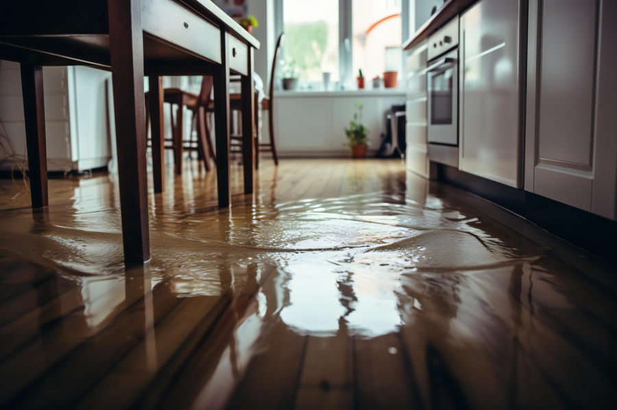 A Close-Up of Waterlogged Flooring beacuse of flood